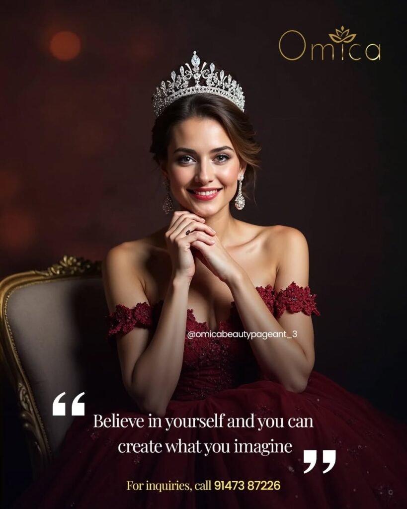 Confident married woman in crown and sash representing Omica Mrs. India International 2025 beauty pageant