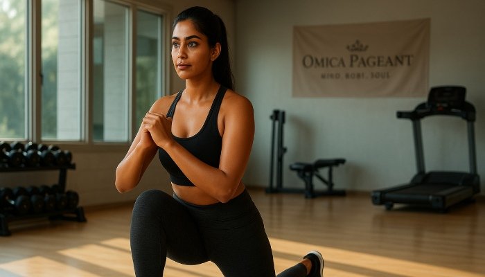 Indian woman training in gym for fitness for beauty pageants preparation