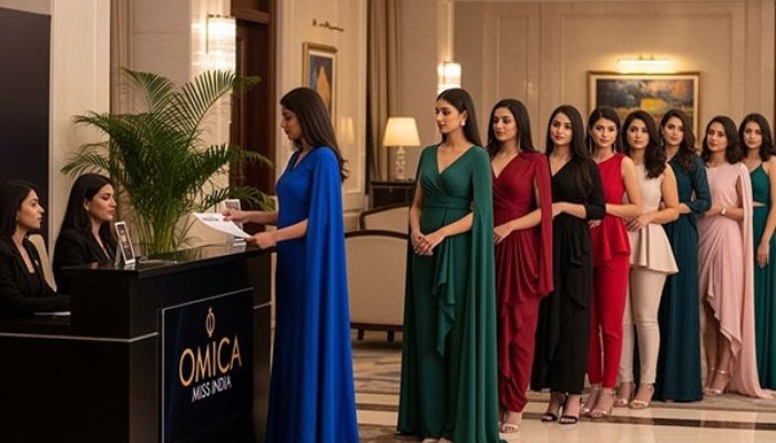 Stylish female contestants registering for Omica Miss India 2025 beauty pageant